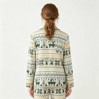 Ensemble de pyjama pour femmes en coton pur tissé, col en V, manches longues, style décontracté, ODM, pantalon à taille élastique, longueur cheville, motif floral parfumé