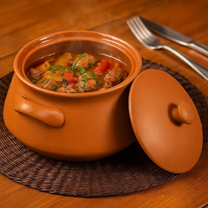 Pot à soupe en terre cuite créatif, pot de cuisson en terre cuite avec couvercle personnalisé pour le service au restaurant - Product Image 2