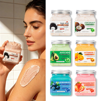 Gommage corporel aux fruits OEM personnalisé 350 ml, exfoliant, blanchissant, sel de bain, miel, citron, curcuma, nettoyage en profondeur, peau lisse
