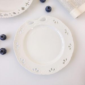 Nœud papillon exquis assiettes en céramique évidées vaisselle vintage <span class=keywords><strong>assiette</strong></span> à plat de nourriture durable ensemble mariages Dessert décoratif - Product Image 5