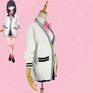 Takarajima Rikka Cosplay Costume White Cardigan Pink Bow Tie Anime School Uniform Female Role Play Outfit Spring 2022 - Product Image 2
