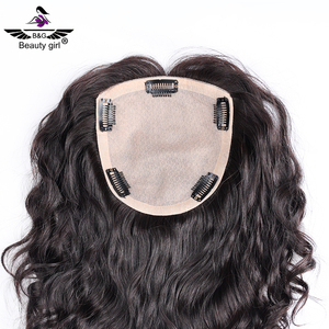 Perdita di capelli femminile aiuta capelli umani vergini <span class=keywords><strong>Top</strong></span> Topper In seta <span class=keywords><strong>con</strong></span> frangia per le donne 5 clip In riccioli ondulati toupet - Product Image 2