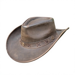 Men's Genuine Leather Fedora <b>Hat</b>-Classic <b>Western</b> Cowboy Style Durable Premium Quality Winter Outdoor Travel Ready Formal Casual - Product Image 1