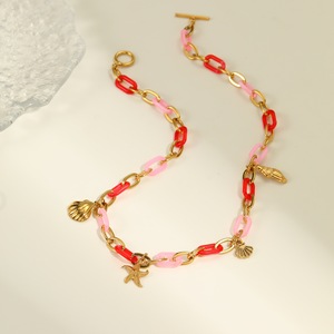 Conjunto de Collar y Pulsera de Acero Inoxidable Chapado en Oro, Estilo Marino, <span class=keywords><strong>Cadena</strong></span> de Resina con Colgante de Concha y Estrella de Mar para Mujer - Product Image 4