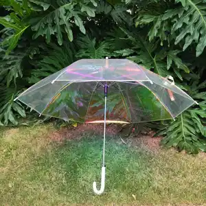 定制炫彩POE透明伞厚闪亮长柄时尚激光伞防雨