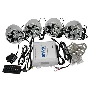 Shark Motorcycle audio 4ch 1000 W 12 V audio with FM radio, USB ,SD, Aux in input and 4 pcs waterproof speakers