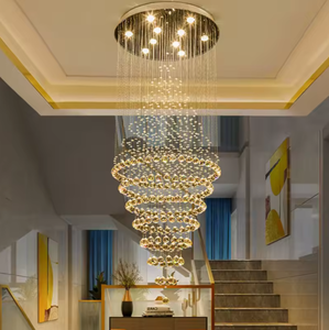 Candelabro largo moderno Duplex Villa Vestíbulo Escalera Gran bola de cristal de lujo Luz colgante - Product Image 6