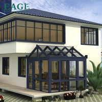 Véranda de jardin quatre saisons écologique en alliage d'aluminium avec toit rétractable triangulaire moderne et verre trempé, vente en gros