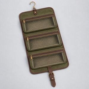 Trousse de toilette suspendue en toile enroulable avec crochet pivotant, 3 compartiments en maille zippés, logo personnalisé - Product Image 3