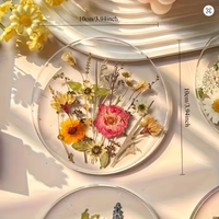 Lot de 4 sous-verres de luxe en verre transparent imprimé 2D à motif floral – Durables, sans BPA, réutilisables, ronds, pour usage quotidien, ensemble de vaisselle
