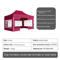Auvent extérieur rétractable avec parois latérales, double toile Oxford PVC imperméable, cadre en alliage d'aluminium durable, toutes saisons, exposition