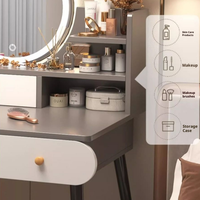 Table de toilette moderne éclairée en bois avec miroir et étagère 2 tiroirs bureau de maquillage meubles de chambre blanc gris organisateur de rangement