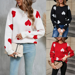 Wholesale <strong>Valentine</strong> Day Heart Fancy Pullover Women's Graphic Knit Sweater Loose <strong>Jumper</strong> for Ladies - Product Image 2