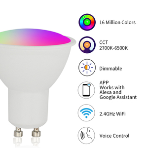 Ampoule LED intelligente WiFi GU10 5W, changement de couleur RVB, intensité variable, contrôle à distance par application, compatible Alexa Google Home, CE RoHS - Product Image 1