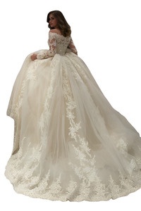 Công chúa sang trọng phong cách tùy chỉnh thêu đính ren vải tuyn váy cưới hiện đại OFF-The-VAI chapel Train ren-up trở lại - Product Image 6