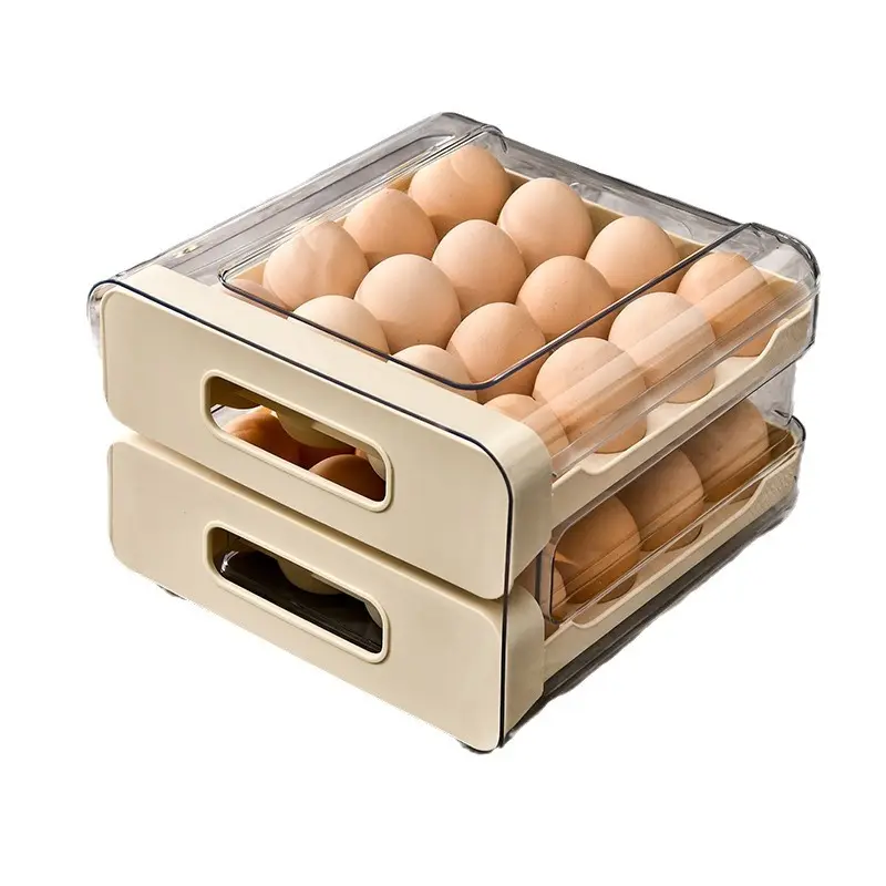 Bandeja para huevos de doble capa de gran capacidad, refrigerador especializado estilo cajón, conservador de huevos, refrigerador de doble nivel, caja de almacenamiento de huevos