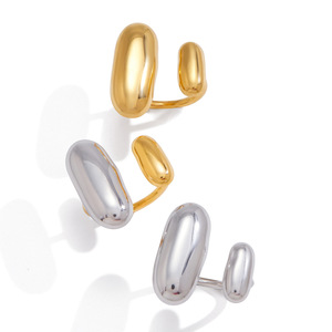 Modern Minimalist Oval <b>Open</b> <b>Ring</b> 18k Gold Stainless Steel Two Tone Geometric Design Unisex Fashion Jewelry Gift - Product Image 5