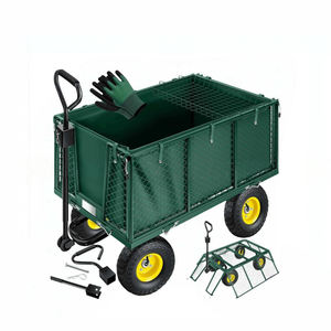 Chariot de jardin robuste en acier grillagé pour bois de chauffage, chariot utilitaire de jardin à 4 roues avec côtés amovibles - Product Image 1