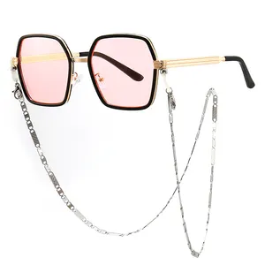 مخصص الأزياء الفضة الألوان نظارات نظارات التوكيل معدن كلاسيكي البصرية النظارات الشمسية سلسلة ل نظارات نسائية اكسسوارات
