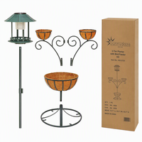 Support de pot de fleurs solaire à 3 paniers avec cadre en fer courbé, finition thermolaquée, paniers en fibre de coco, décoration de jardin, patio, cour