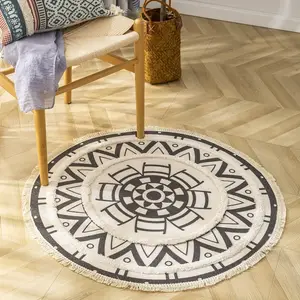 Moroccan luxury round soft carpet wholesale cotton tufted carpet decorative linen floor mat fringe
