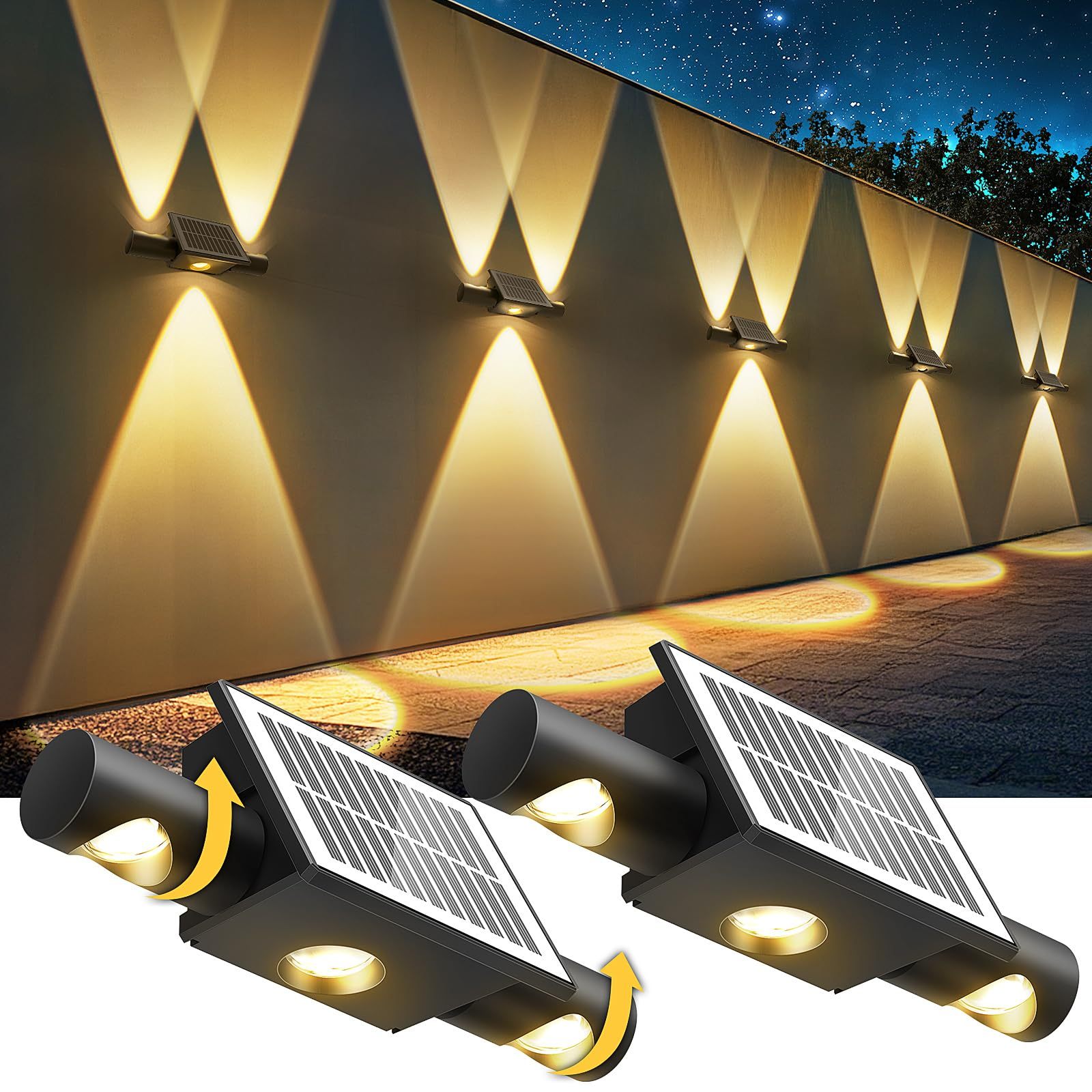 Rotating Adjustable Angle IP65 Water-Resistant Solar LED Wall Light for Outdoor Garden Courtyard