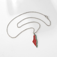 Fabricant de chaîne de carte de Palestine inspirée par la pastèque en strass, collier émaillé avec pendentif palestinien en plaque d'or 18 carats