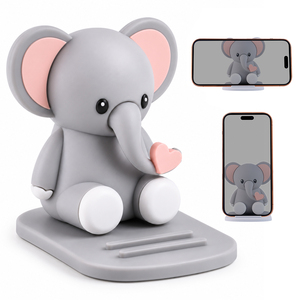 Benzersiz Sevimli Fil Masaüstü Telefon Standı Çift Yuvalı Masa Süsü PVC Karikatür Fil Telefon Tutucu Çocuklar Kızlar için Hediye Ofis - Product Image 1