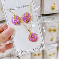 Groothandel RVS Emaille Bloem Vlinder Hart Fruit Schelp Oorbellen Set met bijpassende hanger ketting sieraden voor vrouwen