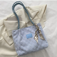 Sac fourre-tout en toile polyvalent incontournable pour femme, grand format, texture à carreaux, idéal pour le travail, le shopping et les voyages