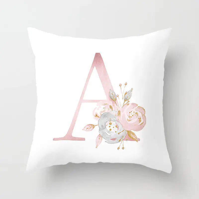 Flowers Printed Throw Pillow Covers Alphabet Decorative Pillow Cases ABC Letter Cushion Covers Square Pillow Protectors Sofa