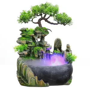 Fuentes de cascada de mesa, humidificadores con función de agua de escritorio, decoración interior con bola LED para adornos de Feng Shui