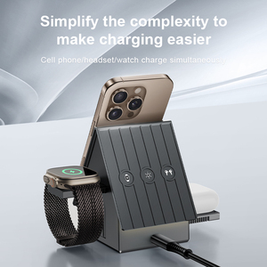Chargeur sans fil magnétique <span class=keywords><strong>3</strong></span>-en-1 à <span class=keywords><strong>commande</strong></span> <span class=keywords><strong>tactile</strong></span> 15W, design maison avec veilleuse chaude pour téléphone, montre et écouteurs, logo personnalisé OEM - Product Image 6