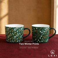 Mug en céramique Cerf de Noël Forêt, intérieur blanc, cadeau de Noël pour couple, petit-déjeuner, chocolat chaud, thé, personnalisé, Trade Line LEXI
