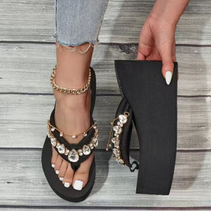 Nouvel Arrivage en Gros : Tongs Compensées Décorées de Strass pour <span class=keywords><strong>Femme</strong></span> – Idéales pour la Plage et les Sorties Estivales - Product Image 2