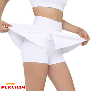 Rok tenis pinggang tinggi desain baru rok tenis olahraga aktif Golf rok tenis bernapas kantung bergaris rok untuk wanita - Product Image 3