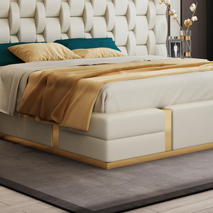 Lit Double Moderne de Luxe, Meubles de Chambre Élégants en Cuir Véritable Haut de Gamme, Suites <span class=keywords><strong>King</strong></span>/Queen Size pour la Maison, l'Hôtel et la Villa - Product Image 3