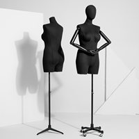 Maniquí de Plástico de Medio Cuerpo, Recubierto de Tela Negra, Talla Grande, para Mujeres con Caderas Anchas y Figura Curvilínea, con Brazos de Madera