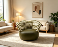 Fauteuil d'appoint pivotant à 360° en forme de cœur, tissu texturé bouclé, éco-cuir, éponge haute densité, design moderne, pour salon