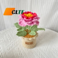 Pot de fleurs en laine crochetée à la main, pivoine, tricot artisanal haut de gamme, décoration d'intérieur, cadeau pour la fête des mères, la fête des enseignants, la Saint-Valentin, Noël