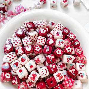 Serie de otoño e invierno conejo a cuadros cuentas cuadradas DIY pulsera collar con cuentas Cadena de teléfono móvil cuentas de impresión de cubo de azúcar - Product Image 1