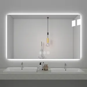 מראת אמבטיה עם נורות לד ושעון דיגיטלי אמבטיה LED מלא מראה חכמה לד מראת איפור