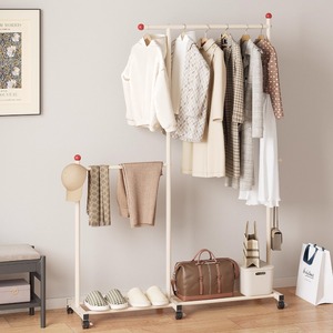 Floor Standing <b>Clothes</b> Rack Double Layer Mobile Clothing Organizer With Hat And Scarf Holder For Bedroom <b>Storage</b> - Product Image 4
