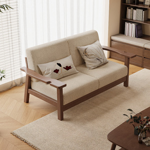 Sofá de madera maciza de estilo chino, tapizado, de tres plazas, para sala de estar, para uso doméstico. - Product Image 2