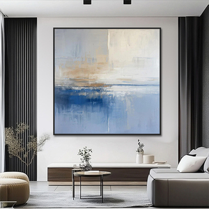 Dekorasi rumah besar dilukis tangan akrilik biru putih abstrak bertekstur pemandangan laut lukisan Linen kanvas seni Modern dekorasi dinding kustom - Product Image 5