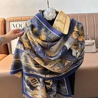 Écharpe en fausse fourrure de cachemire extra-épaisse pour femme, motif peinture à l'huile artistique vintage inspiré des villes aquatiques hivernales, 185 cm