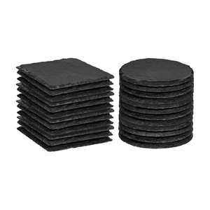 Wholesale <b>Black</b> Non-Slip Drink Slate Stone Bulk <b>Coasters</b> Set Holder Square Round Slate <b>Coasters</b> with Holder for Laser Engraving - Product Image 1