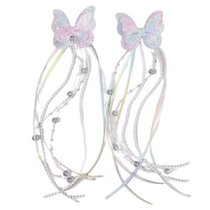 Pince à cheveux populaire faite à la main en tissu, avec pampilles papillon colorées super féériques, nœud perlé pour petite princesse, épingle à cheveux pour enfants - Product Image 5