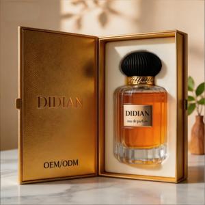 Vente en gros de flacons de parfum élégants multicolores brillants ronds de 30 ml et 50 ml avec emballage en boîte et logo personnalisé pour étiquettes métalliques en relief - Product Image 4
