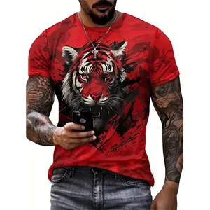 Frete Grátis Tigre 3D dos homens Gráfico T-shirt Ativo Esticar Ligeiramente Respirável Novel Tee Roupas Masculinas Para Exterior